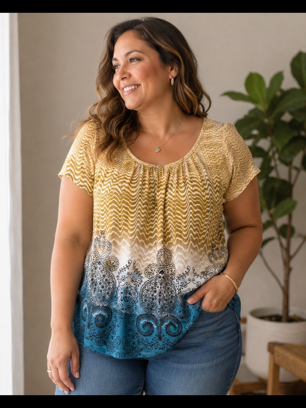 August Silk Women's Printed Short Sleeve Blouse Size S